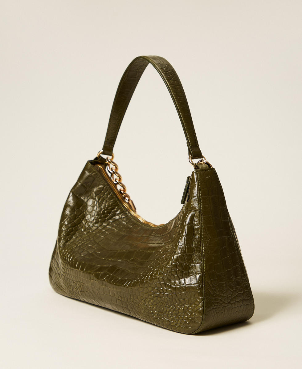 Borsa 'Liliane' in pelle a stampa coccodrillo Verde Faggio Donna 252TD8252_12537_03
