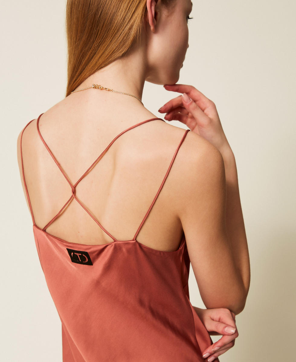 Midi satin and lace dress Rust Brown Woman 252TP2390_12608_04