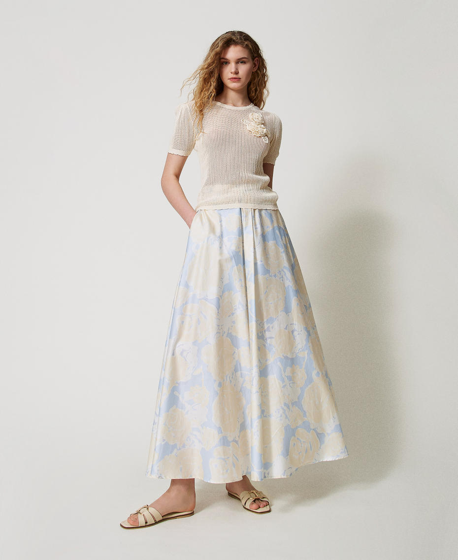 Mesh knit top with crochet flowers Ivory Woman 251AX3010_00018_T0