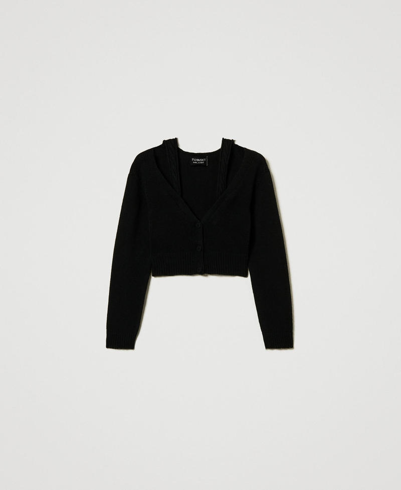 Treeblend yarn cardigan with cable knit pattern Black Woman 242TP3431_00006_S0