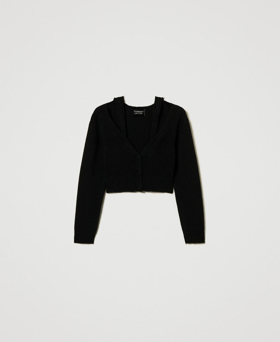 Treeblend yarn cardigan with cable knit pattern Black Woman 242TP3431_00006_S0