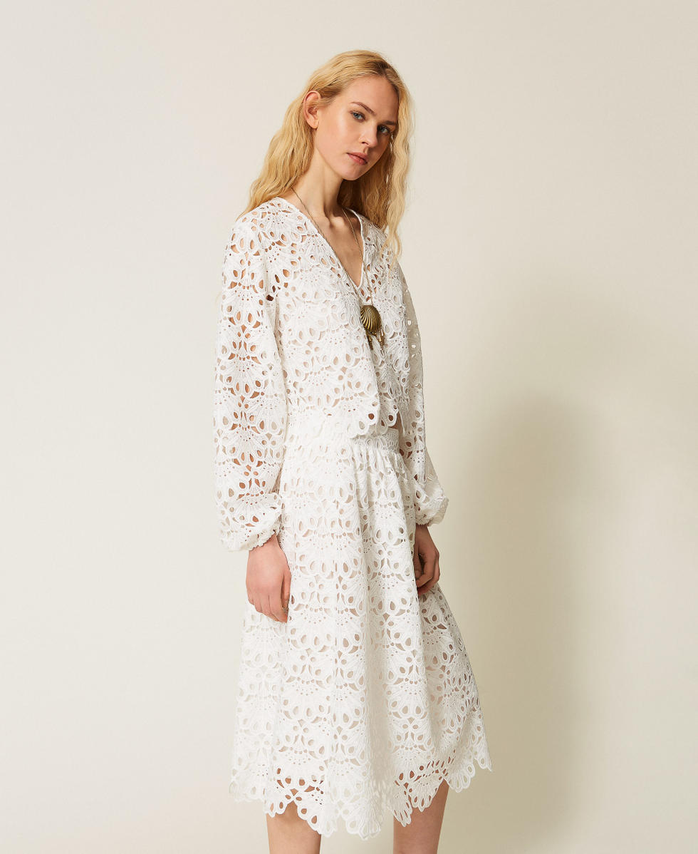 Jupe mi-longue en macram&eacute; Off White Femme 261LM2CHH_00526_02