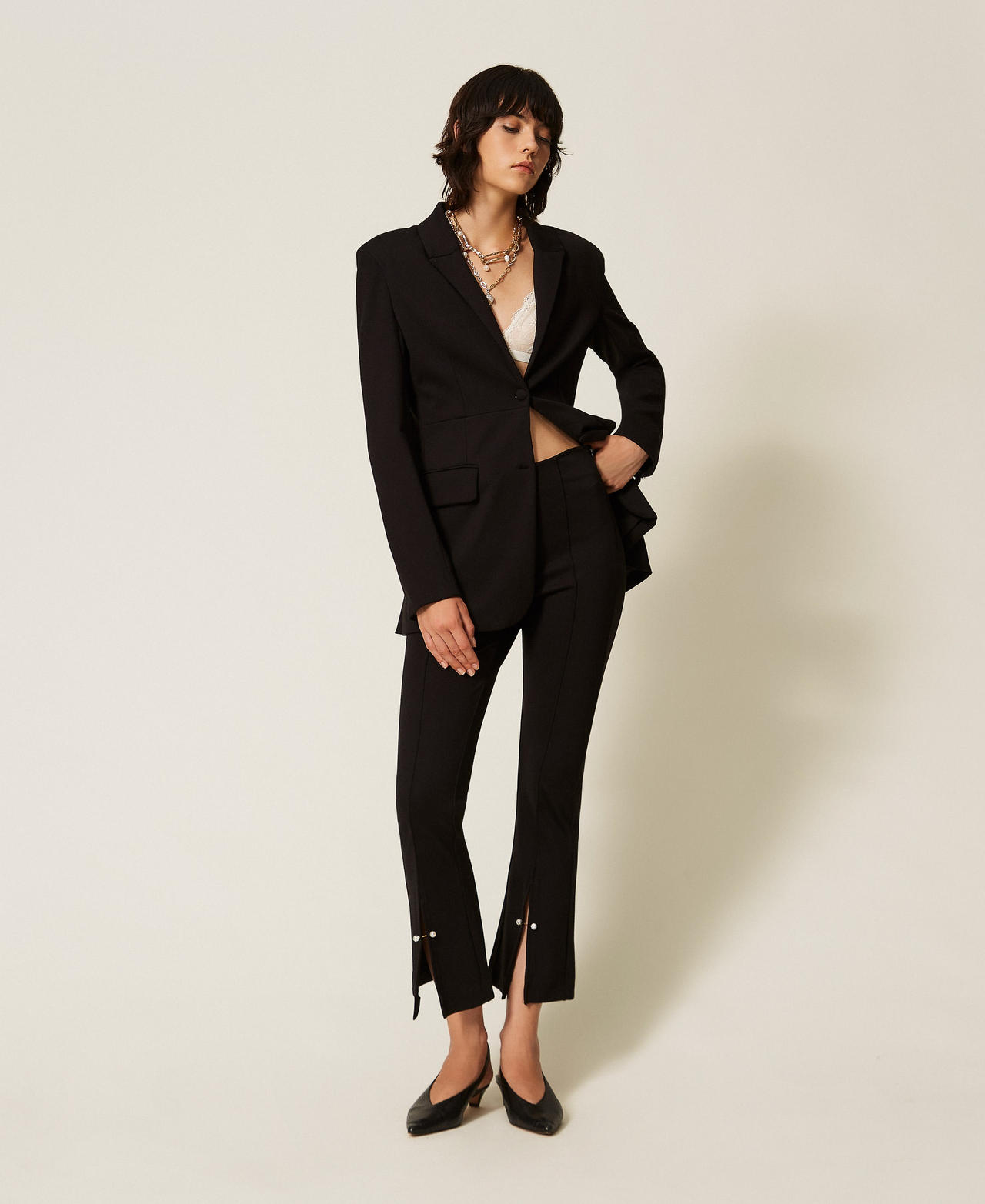 TWINSET - Pantalon évasé avec boutons, Femme, Noir, XS