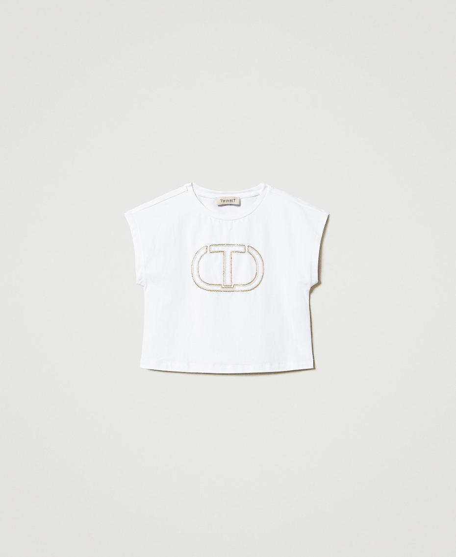 T-shirt with embroidered Oval T "Ice" White Girl 251GJ2QR1_00808_S0