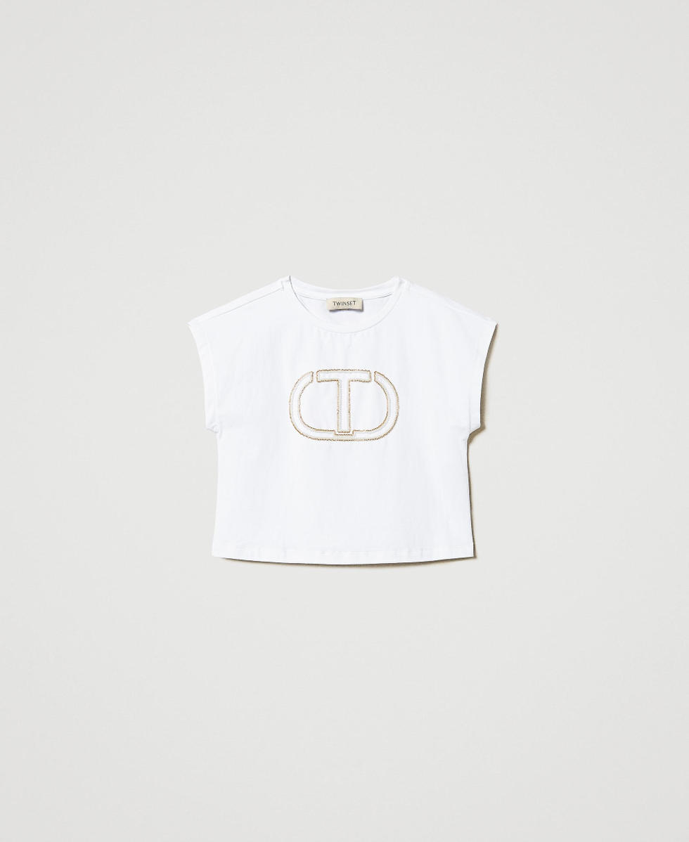 T-shirt with embroidered Oval T "Ice" White Girl 251GJ2QR1_00808_S0