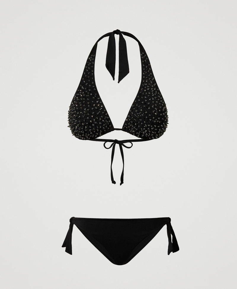 Triangle bikini top and thong with embroidery Black Woman 251LBMA33_00006_S0