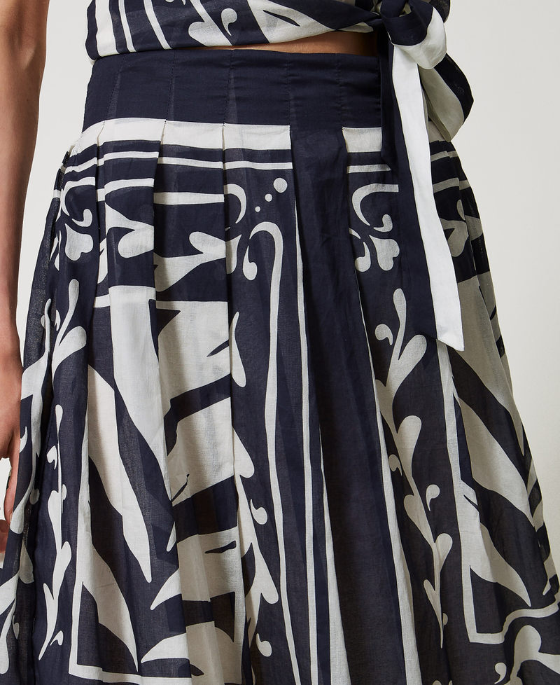 Midi skirt in printed muslin Classic Blue/Sugar Foulard Print Woman 251LM2BBB_12380_04