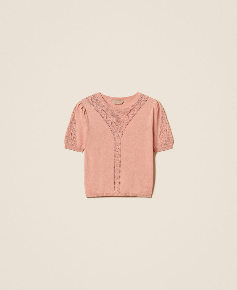Pull en laine m&eacute;lang&eacute;e ajour&eacute;e Rose Poudre Femme 262TP3210_00916_S0