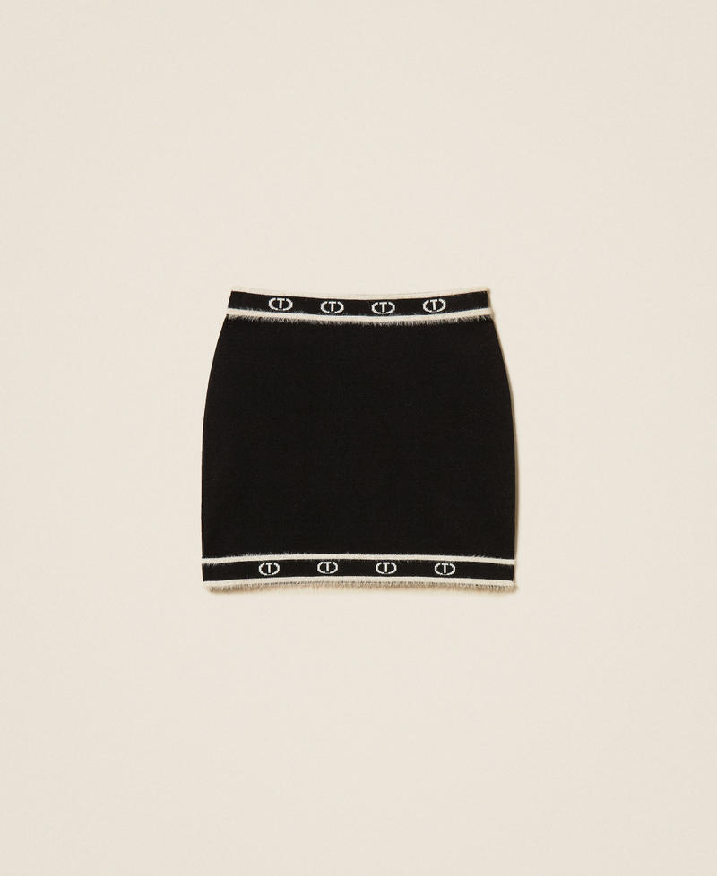 Knit miniskirt with Oval T Two tone Black/Off White Girl 252GJ3072_11656_S0