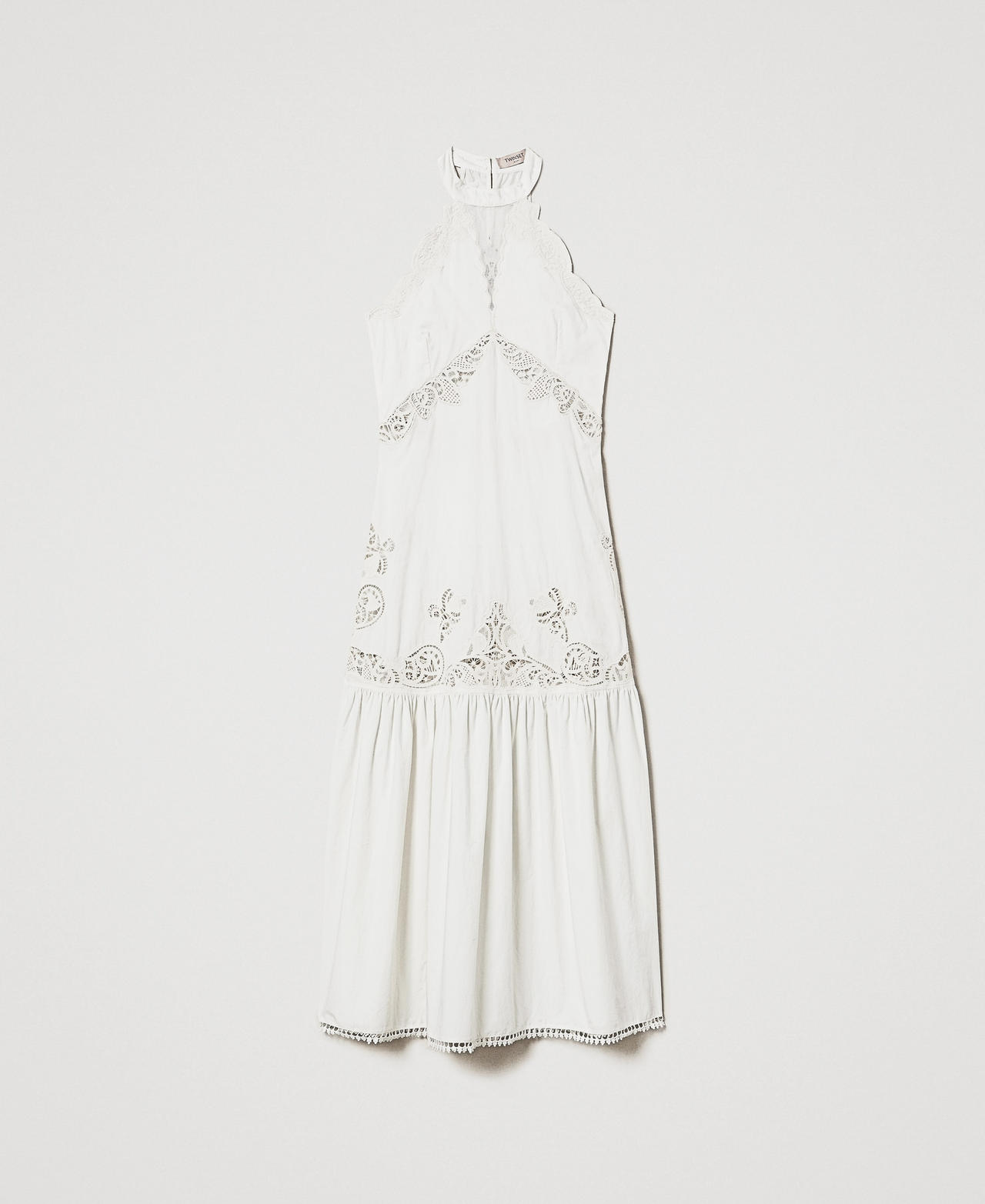 Long dress with embroidery Woman, White | TWINSET Milano