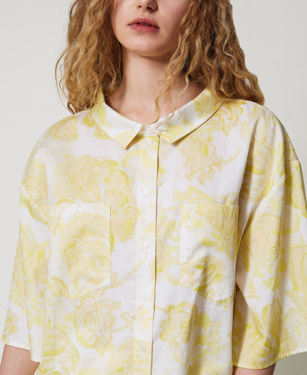 Rose print muslin shirt Yellow Pear Roses Woman 251AX2031_12434_03