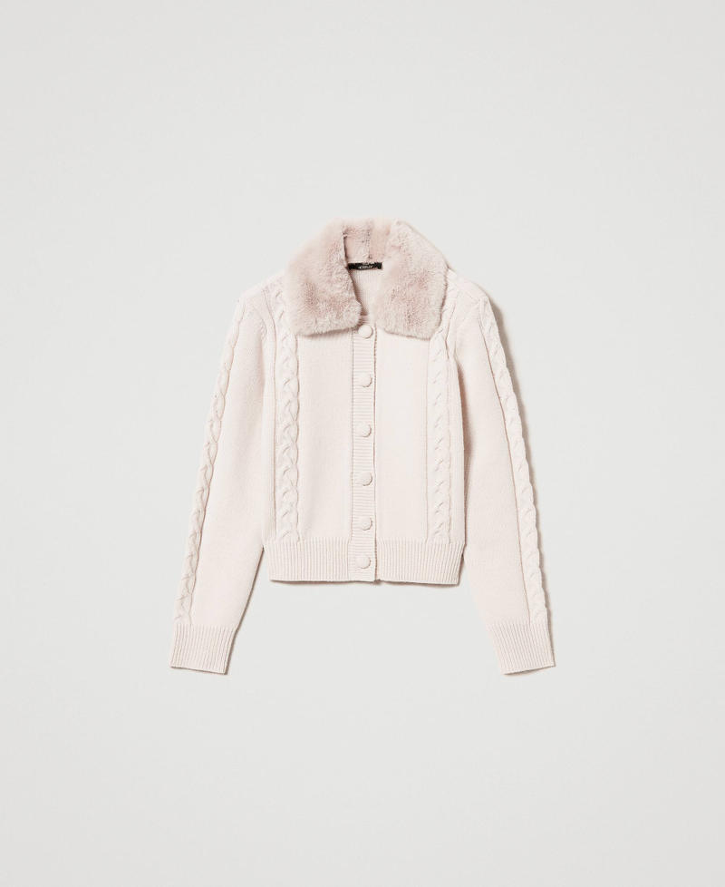 Short cardigan with faux fur collar Pink Cloud Pink Woman 242AT3230_00231_S0