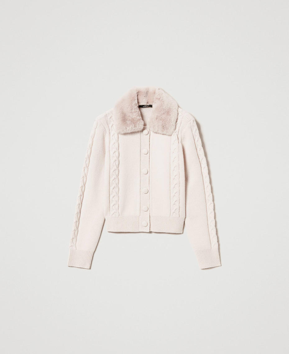 Short cardigan with faux fur collar Pink Cloud Pink Woman 242AT3230_00231_S0