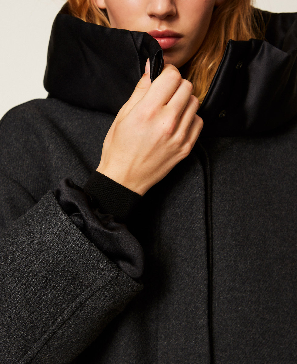 Cappotto in panno e duchesse Bicolor Antracite / Nero Donna 252TF2060_12897_05