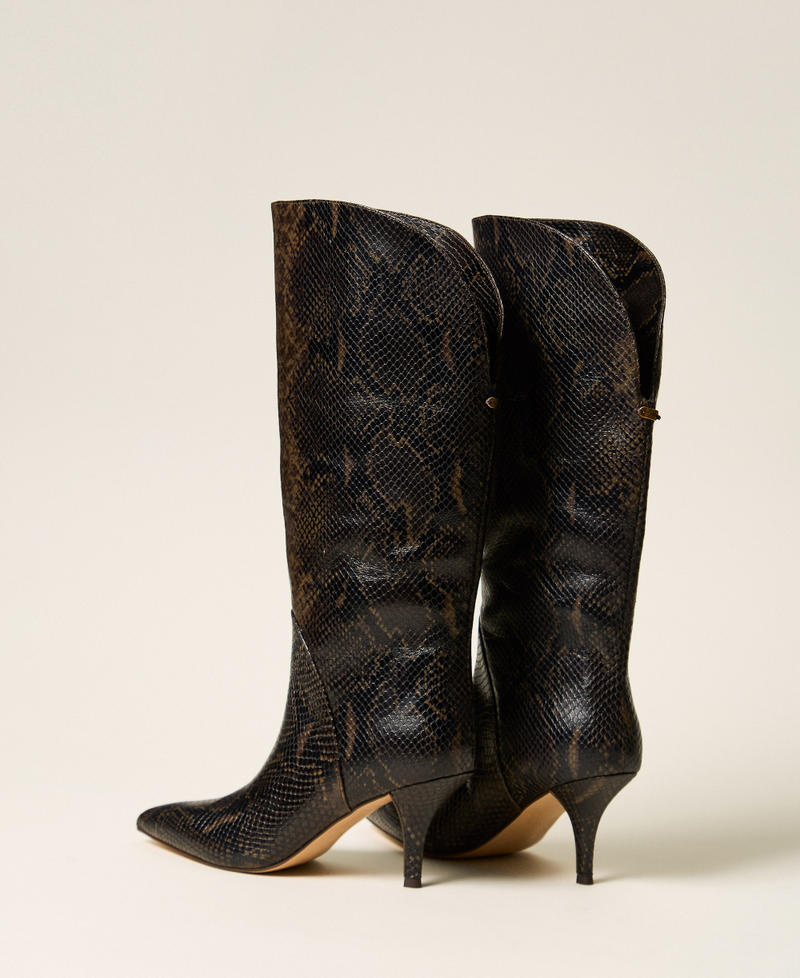 Python print high leather boots Coffee Python Print Woman 262TGT074_14054_03