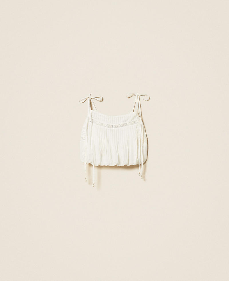 Cropped muslin top with lace Off White Woman 261LM2HAA_00526_S0