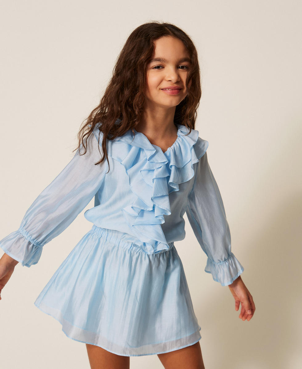Robe courte en voile avec volants et smocks Skyline Fille 261GJ2110_04614_01