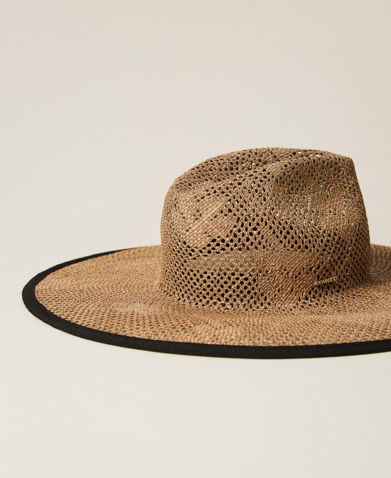 Straw-effect hat with flowers "Bubinga Wood&rdquo; Brown Woman 261TA4070_11061_03