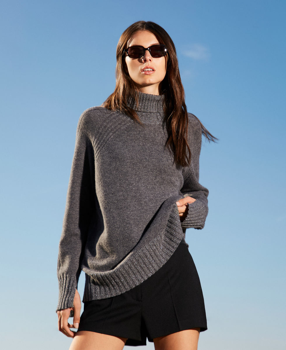 Cashmere blend turtleneck jumper with lurex