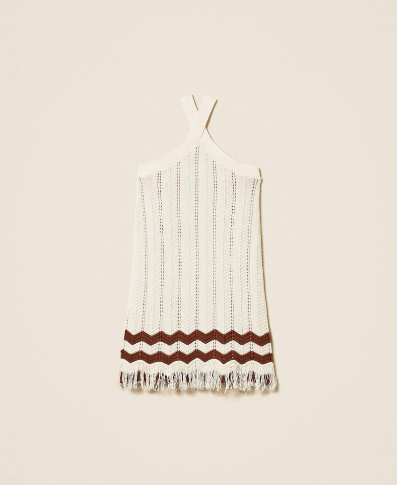 Short knit dress with zig-zag pattern Two-tone Milk/Dark Root Brown Girl 261GJ3023_13198_S1