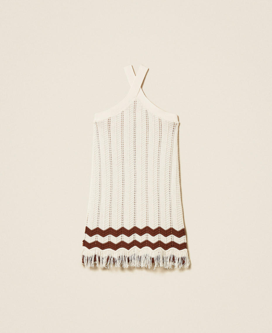 Short knit dress with zig-zag pattern Two-tone Milk/Dark Root Brown Girl 261GJ3023_13198_S1