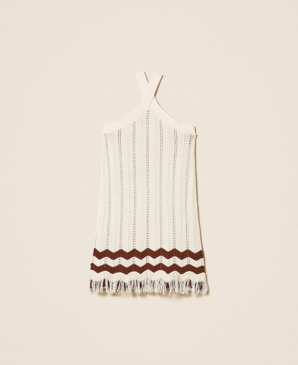Short knit dress with zig-zag pattern Two-tone Milk/Dark Root Brown Girl 261GJ3023_13198_S1