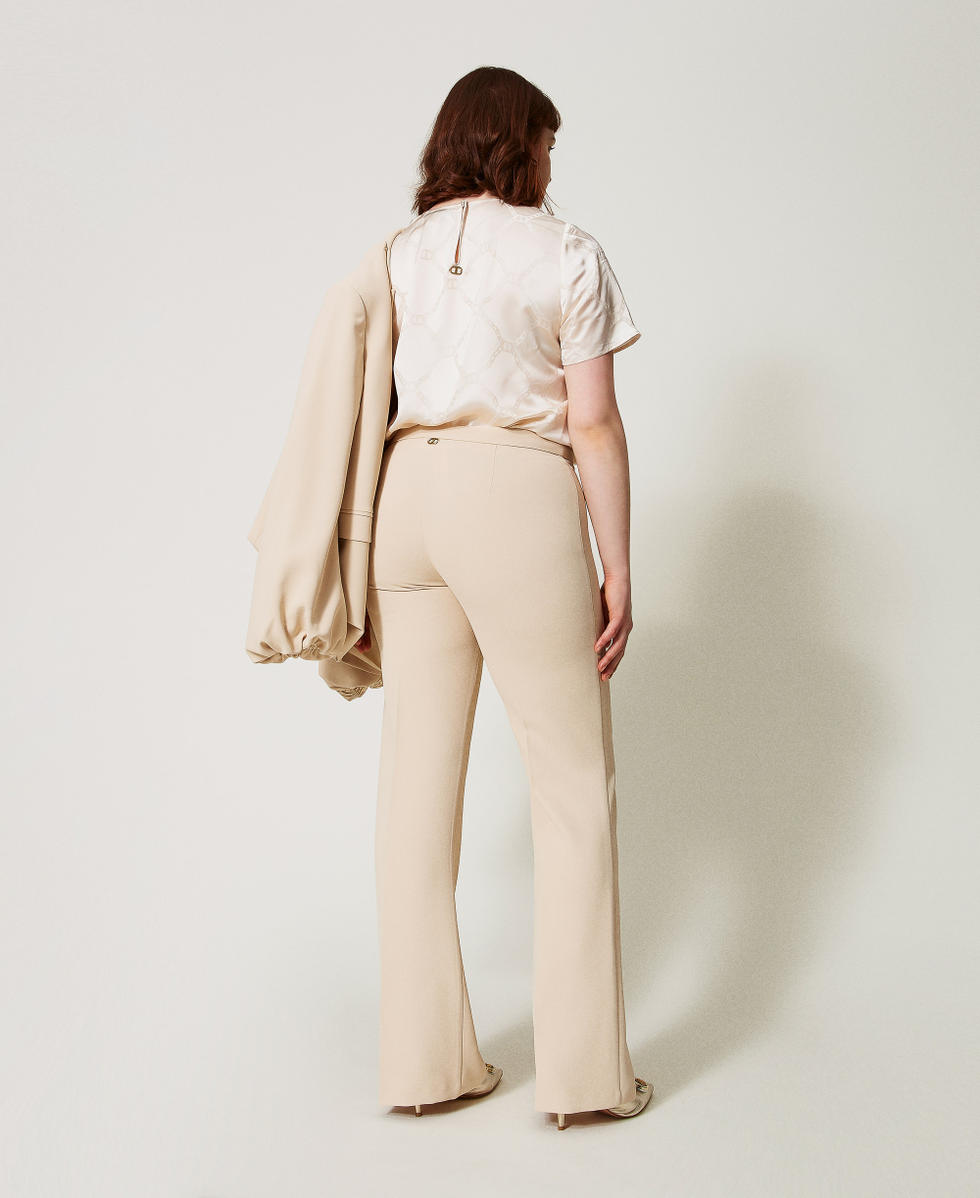 Pantalon &eacute;vas&eacute; en cr&ecirc;pe Delicate Beige Femme 251TP2324_12140_03