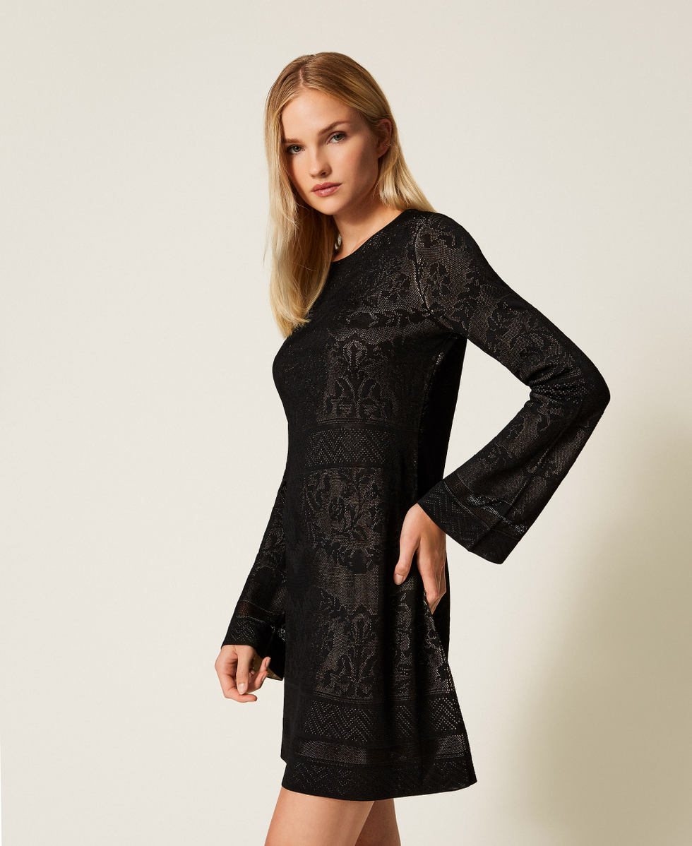 Abito corto in maglia traforata Nero Donna 252TP3380_00006_02