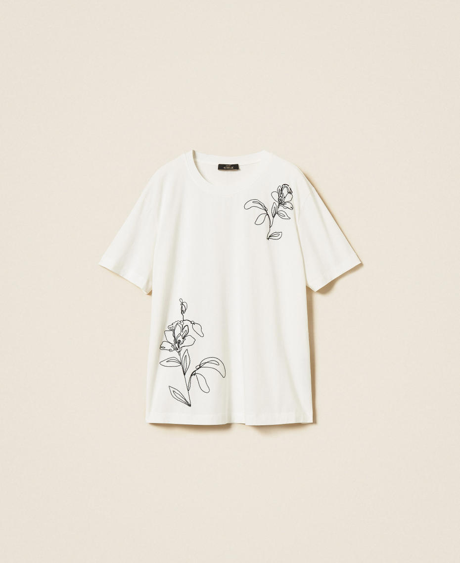 T-shirt con ricami floreali Off White Cuore Ricamo Nero Donna 262AP2481_14019_S0