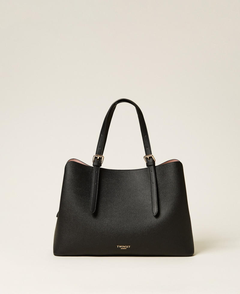 Tote bag with buckles Two-tone Black/Parisienne Pink Woman 261TB7180_10632_01