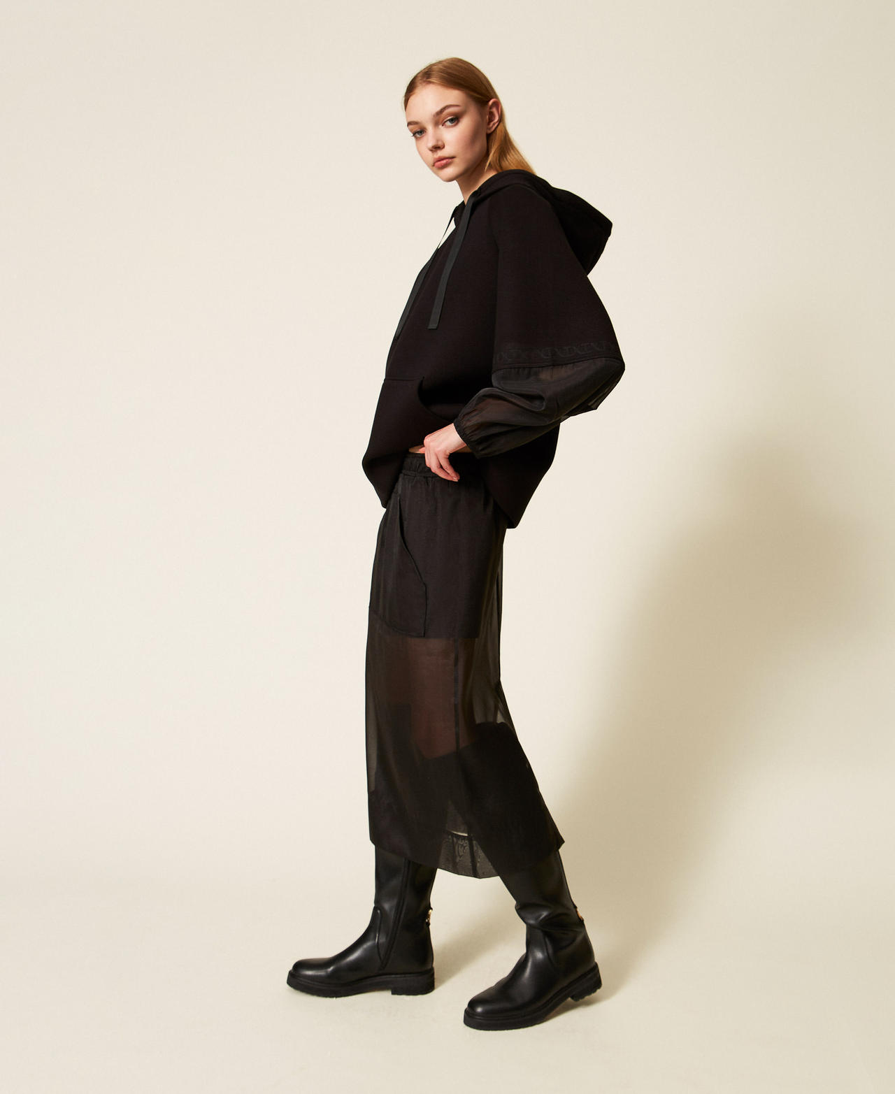 Юбка миди из органзы Черный женщина 252TP2212_00006_02