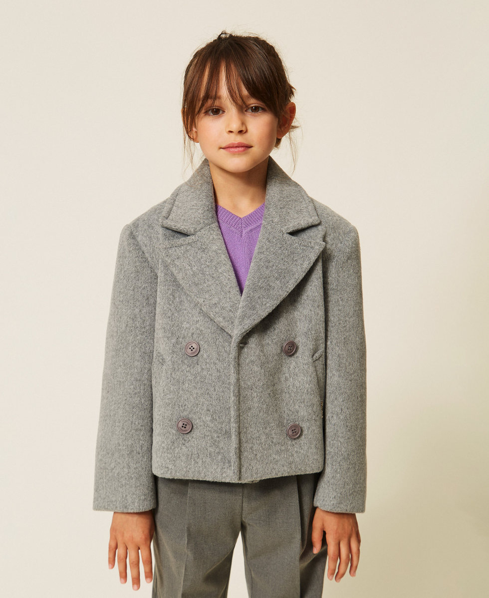 Caban crois&eacute; en drap Gris Moyen Chin&eacute; Fille 262GJ2061_12838_01