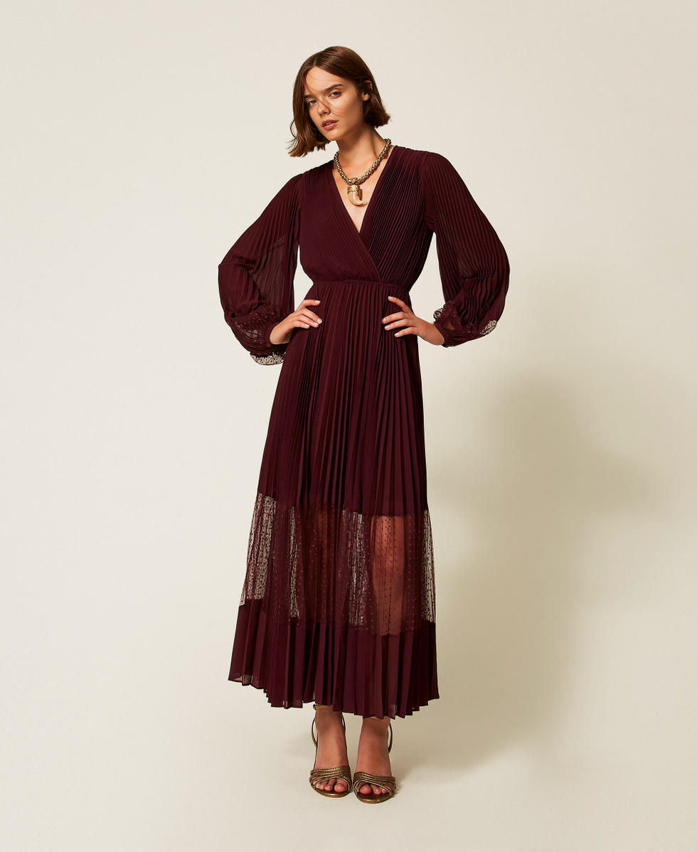 Long georgette and tulle dress “Wine tasting” Purple Woman 252TP2641_05609_01