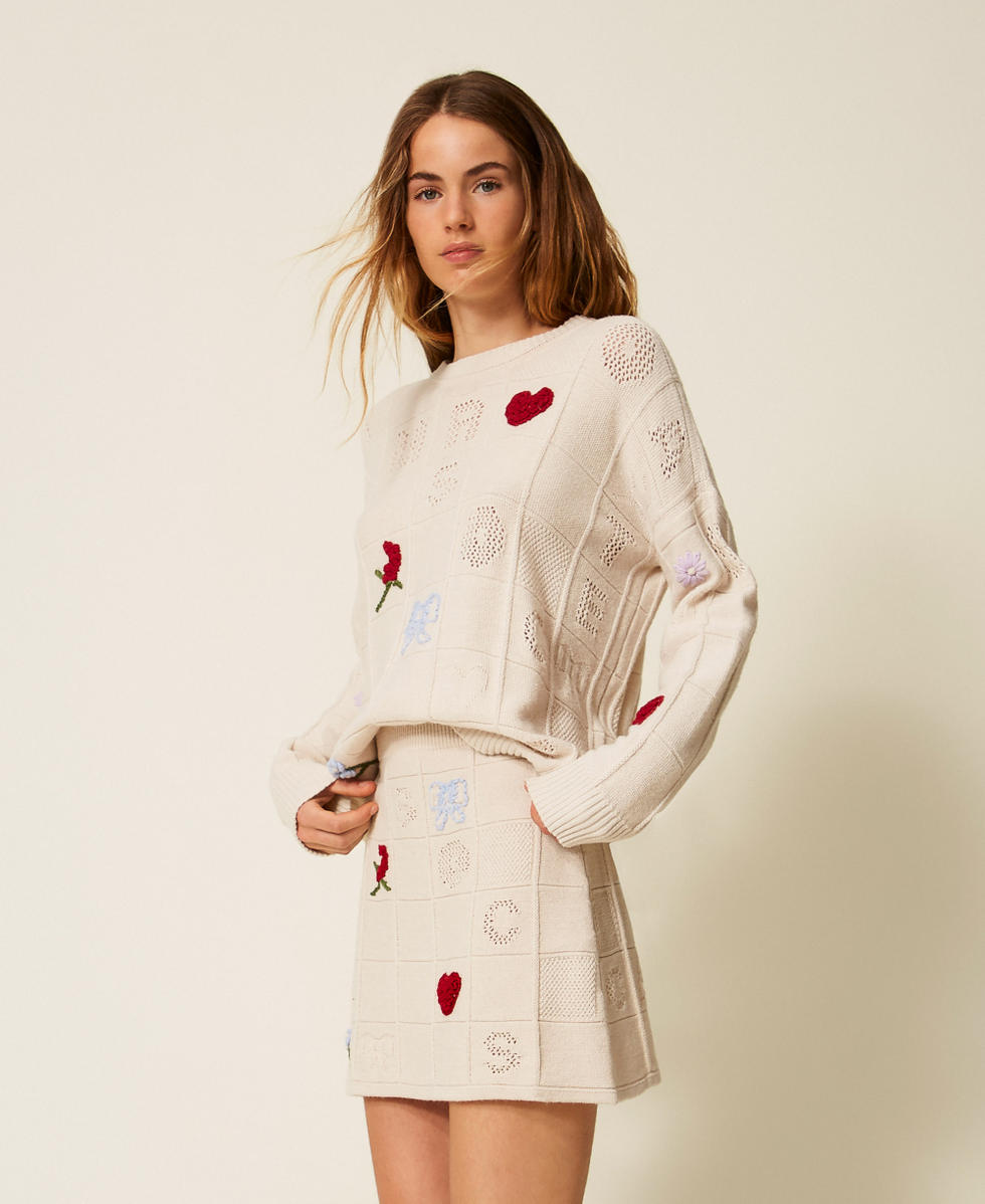 Minigonna in filato Treeblend con ricami Chantilly Donna 252TP3311_00522_02