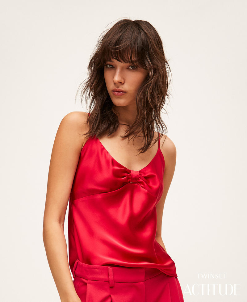 Satin top with knot Magenta Red Woman 261AP2253_13160_PA