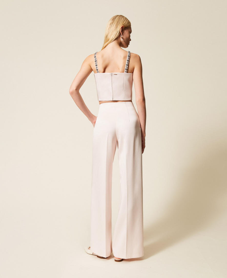 Pantalon palazzo en satin duchesse Sable Rose Femme 261TP2417_00570_03