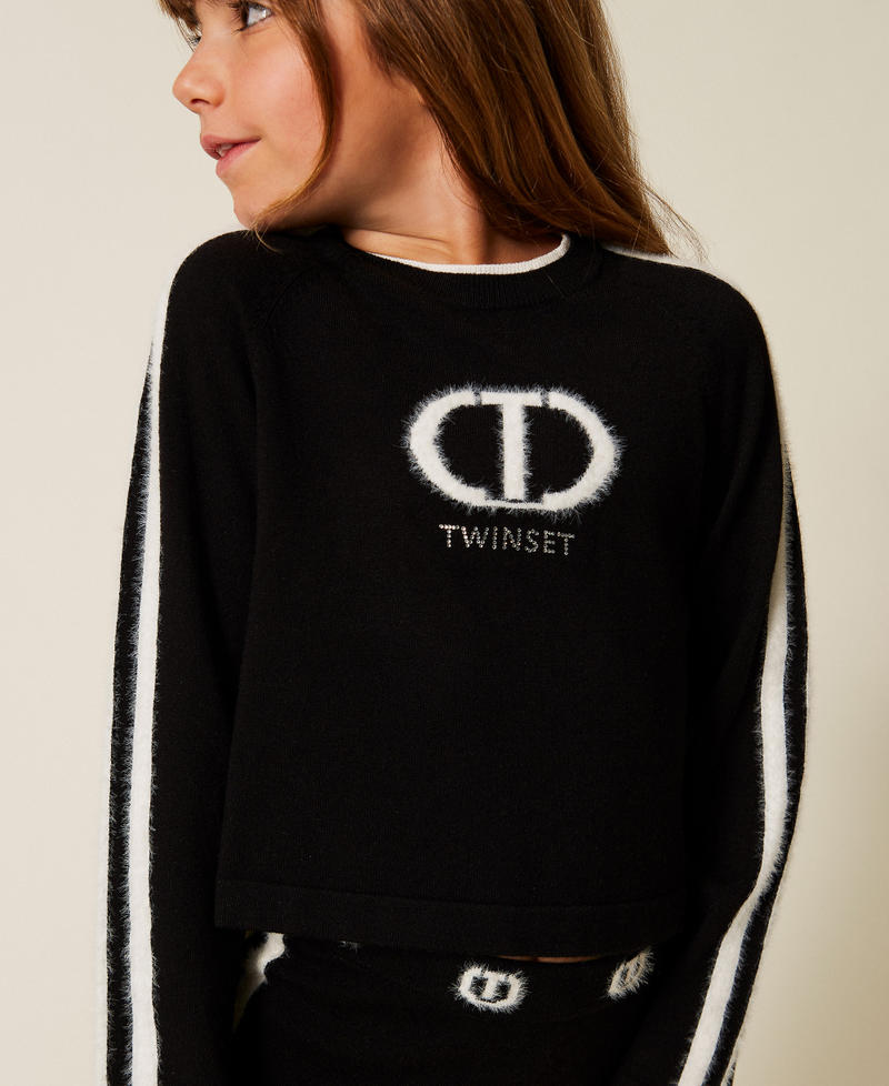 Pull avec logo et pantalon ample Bicolore Noir/Blanc Cassé Fille 252GJ301A_11656_04