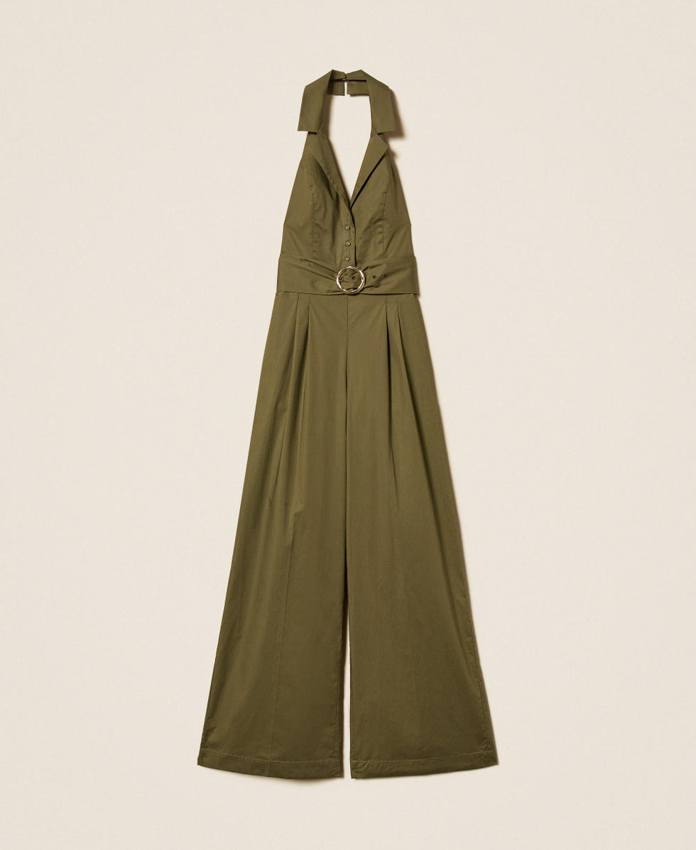 Long poplin jumpsuit Alpine Green Woman 261TT2221_00914_S0