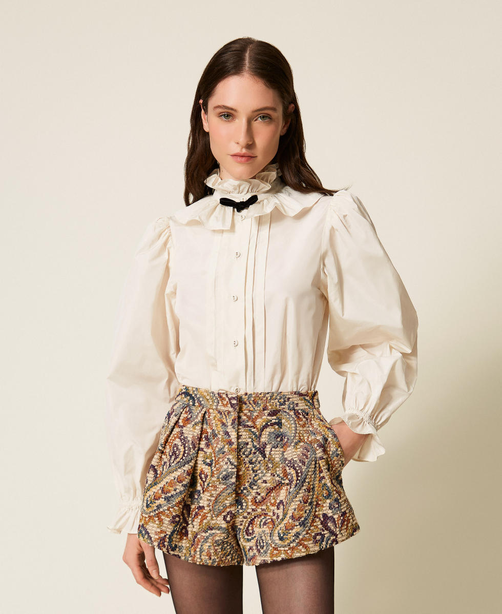 Camicia in taffet&agrave; con nastro in velluto Beige "Parchment" Donna 252TS2110_07222_01