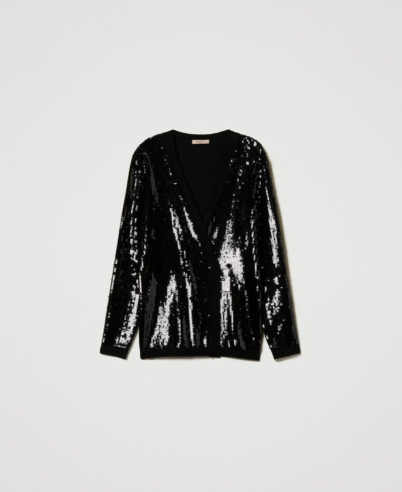 Full sequin double-breasted cardigan Black Woman 242TT3145_00006_S0