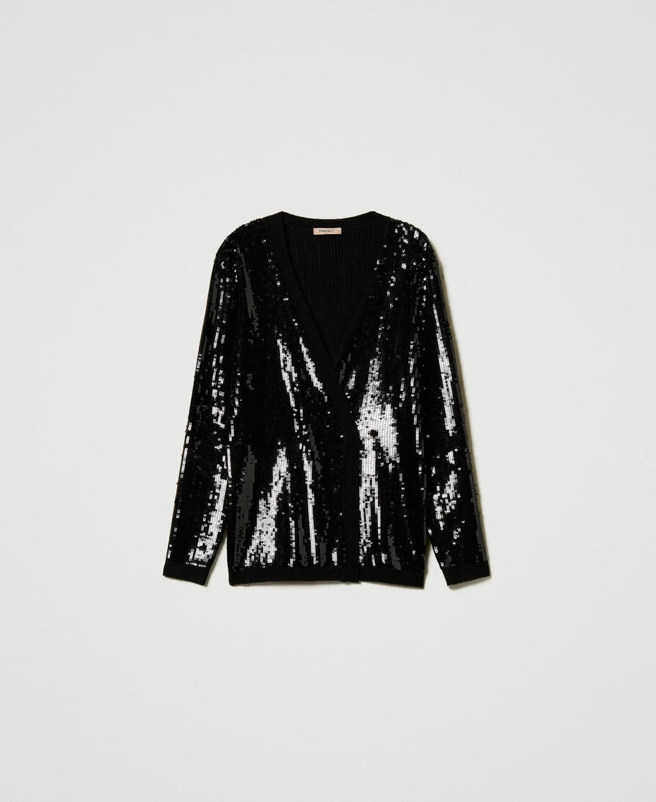 Full sequin double-breasted cardigan Black Woman 242TT3145_00006_S0