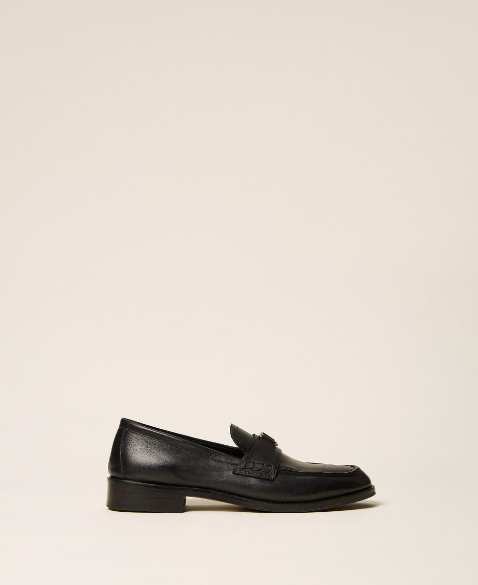 Leather loafers with logo Black Woman 262TCP020_00006_01