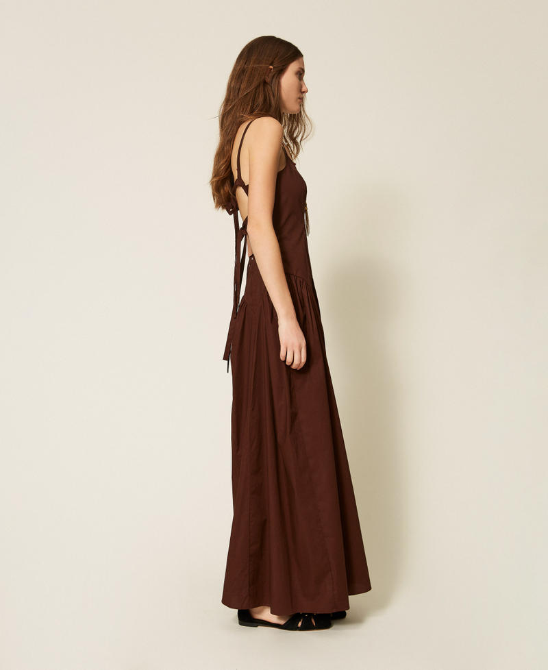 Long gathered poplin dress Coffee Liqueur Woman 261TT2213_12110_02