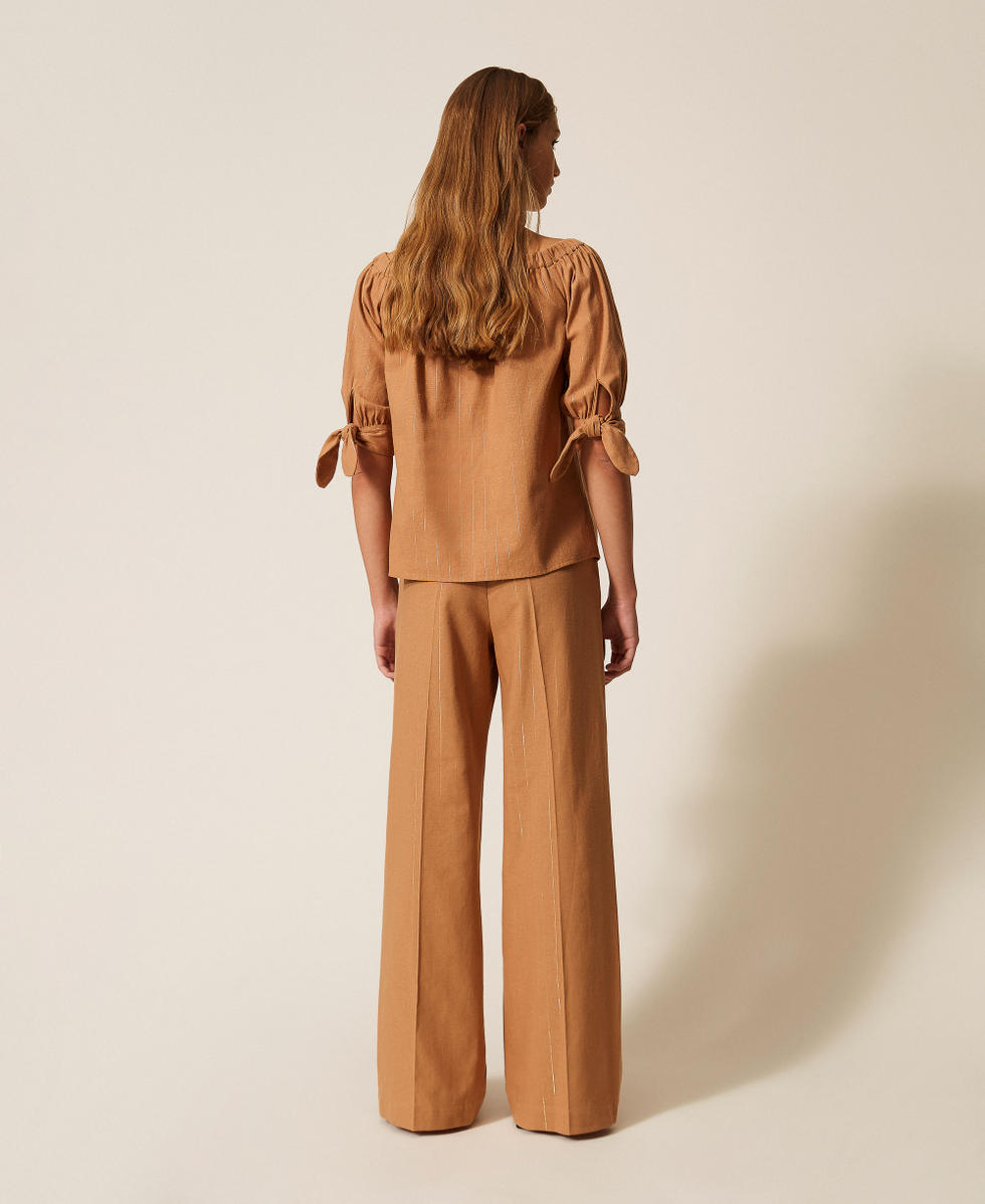 Wide lurex pinstripe trousers "Hazelnut" Brown Woman 261LB2QFF_10282_03