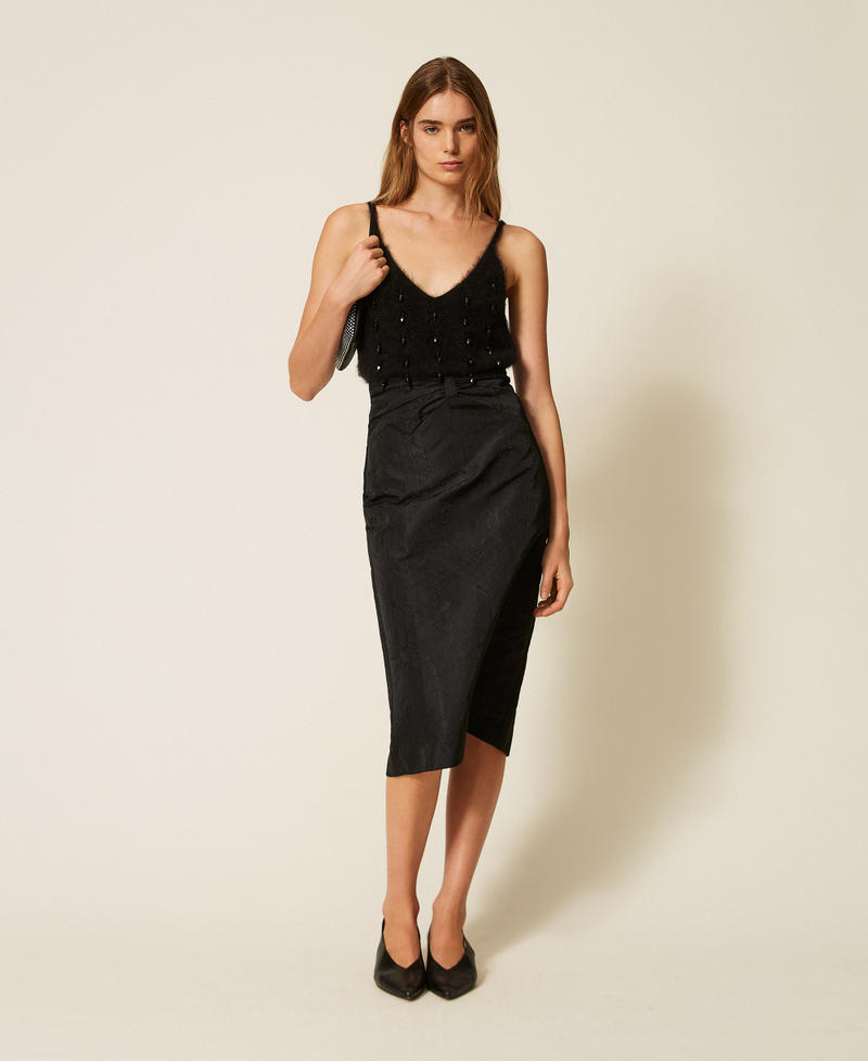 Midi moir&eacute; skirt with bow Black Woman 262TT2582_00006_T0