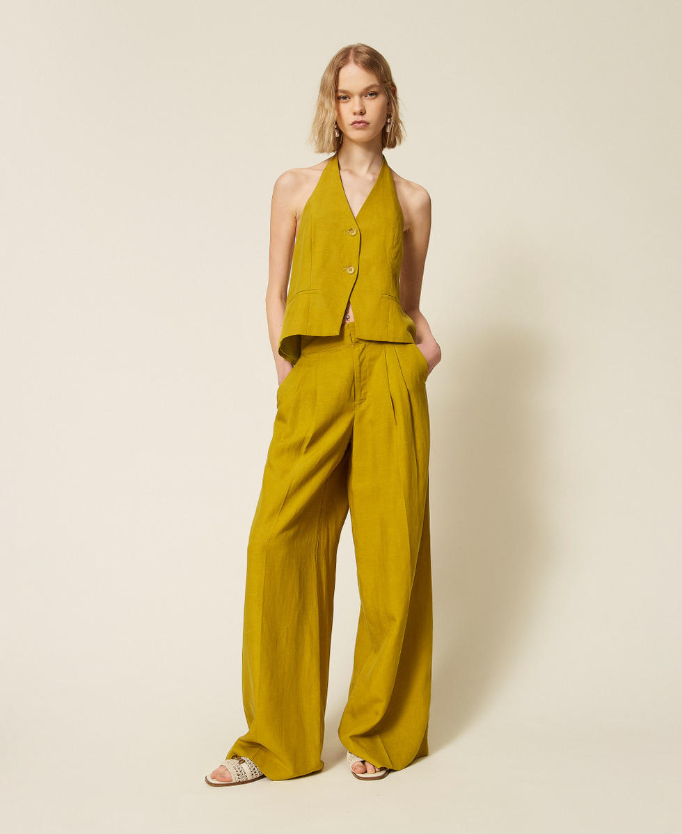 Weite Hose aus Leinenmischung "Avocado Oil"-Gr&uuml;n Frau 261TT2552_12117_02