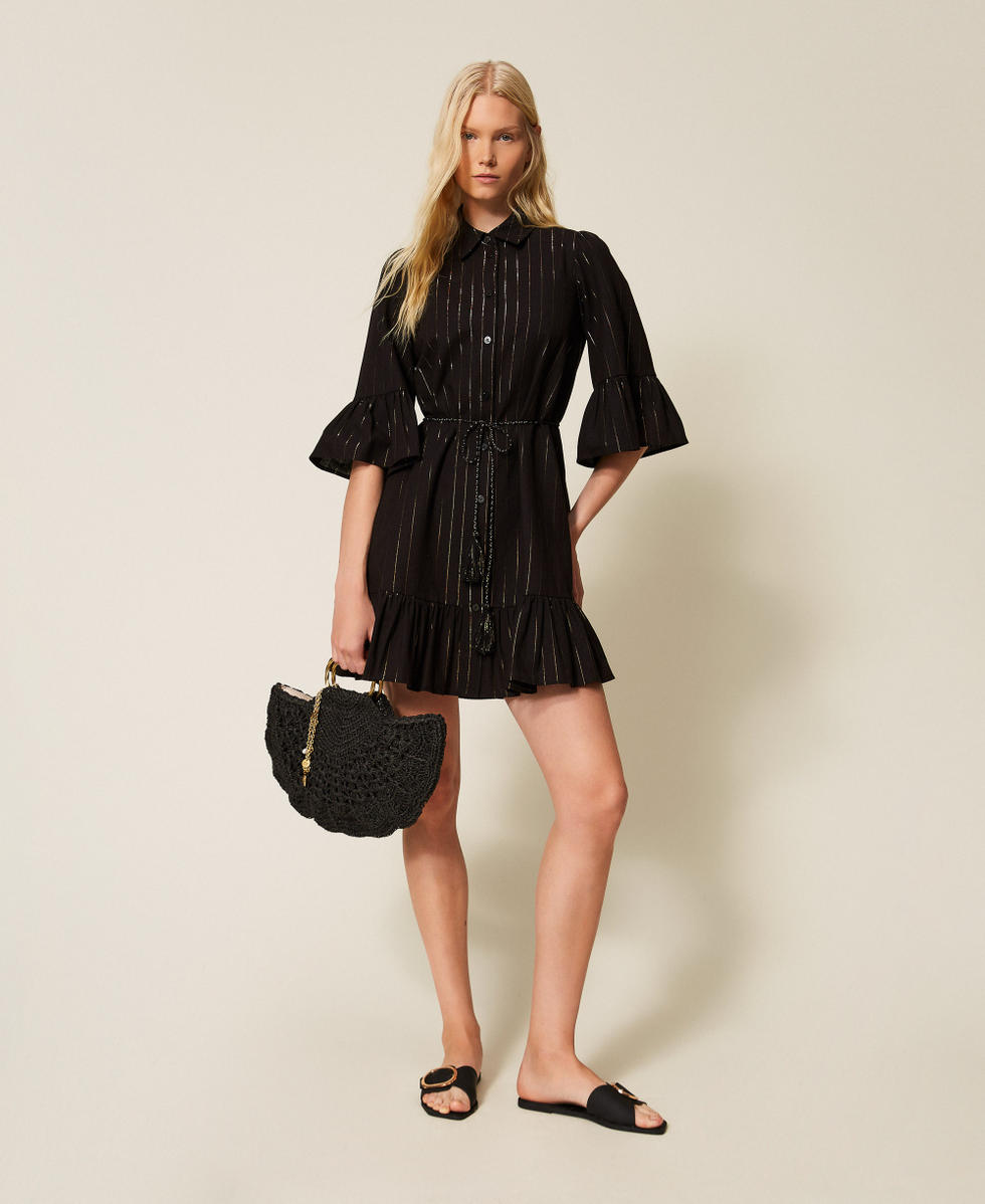 Vestido corto con rayas de lúrex Negro Mujer 261LB2QEE_00006_T0