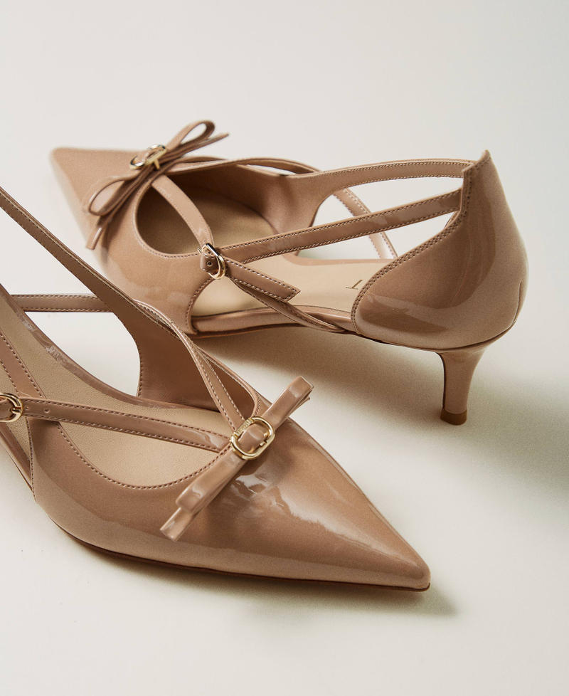 Faux patent leather court shoes with bow