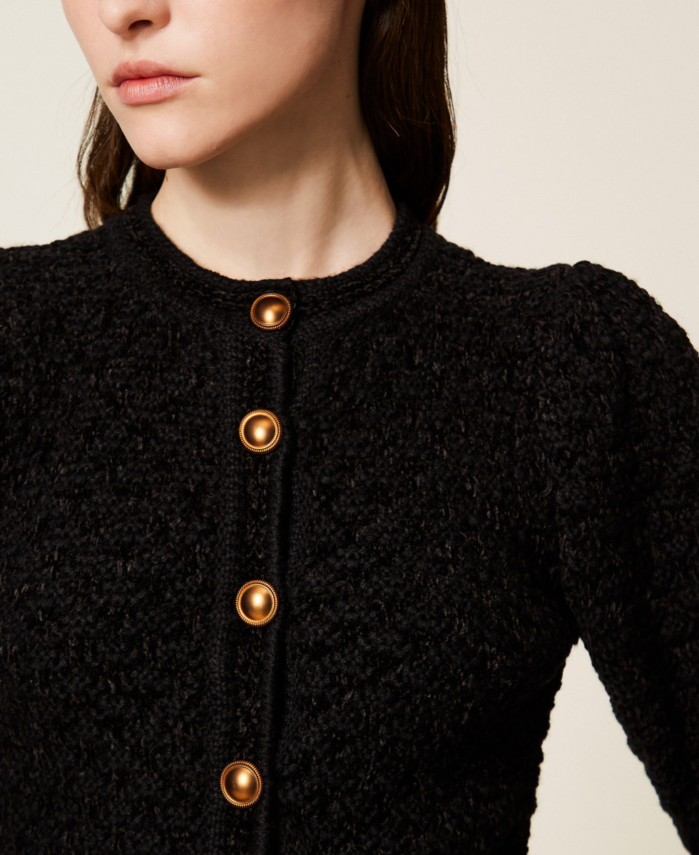 Jacke aus zweifarbigem Jacquard-Strick Schwarz Frau 252TS3100_00006_04