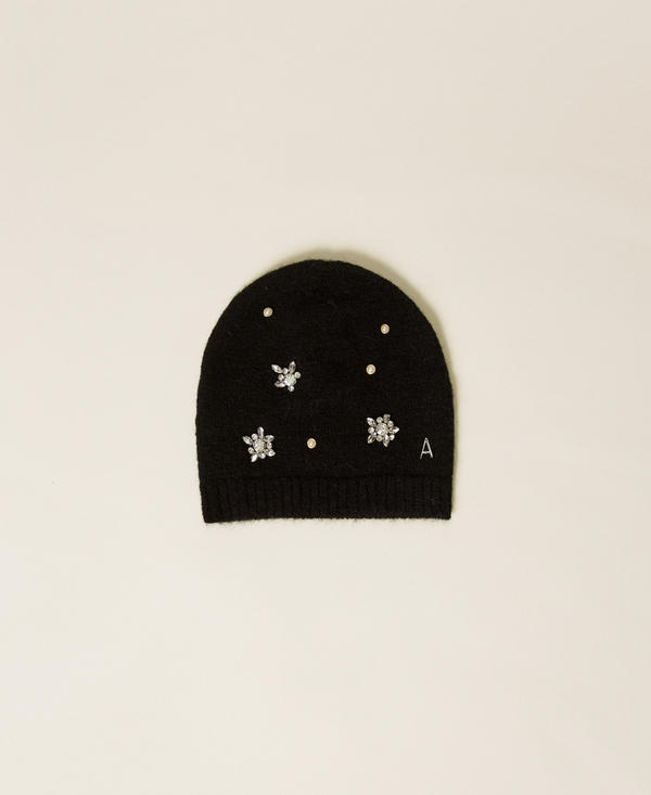 Bonnet en alpaga m&eacute;lang&eacute; avec strass et perles